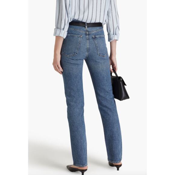 $325 GOLDSIGN Martin High-Rise Straight-Leg Creased Jeans | Sz 26, Mid Denim - Picture 3 of 11